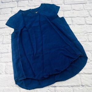 J. Crew Womans Blouse Size 2 Drapey Oxford Crepe Navy Blue Short Cap Sleeve